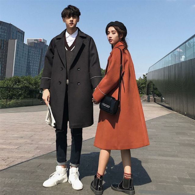 (sẵn )Áo khoác dạ măng tô kết hợp viền tay, phong cách Hàn Quốc | BigBuy360 - bigbuy360.vn