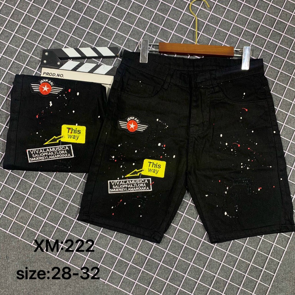 Quần short jeans nam in thêu