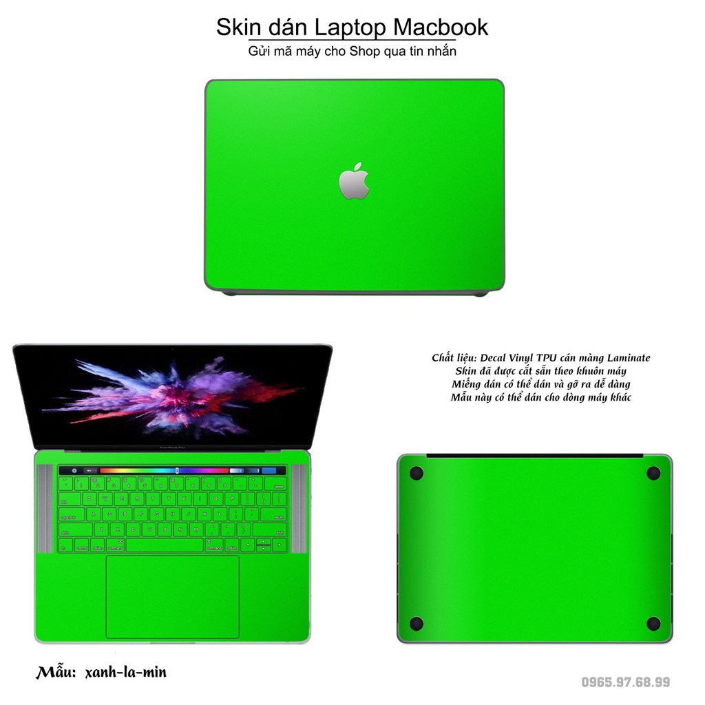 Skin dán Macbook mẫu Aluminum Chrome xanh lá mịn (đã cắt sẵn, inbox mã máy cho shop)