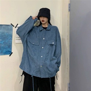 [ [ Video Ảnh Thật  ]  ] ÁO KHOÁC SƠ MI NHUNG GÂN Y HÌNH FORM RỘNG UNISEX NAM NỮ COUPLE ĐỀU MẶC ĐƯỢC