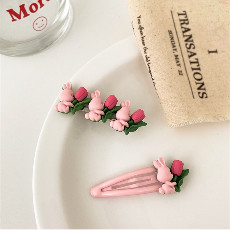 Kẹp Tóc Nhựa Hình Thỏ Đính Hoa Thời Trang Mùa Hè Cho Nữ