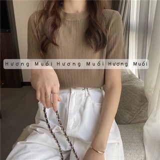 (Hương Muối)Áo len cộc tay trơn basic - bảng màu pastel