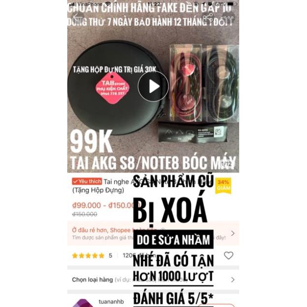 Mua ngay Tai Nghe Akg S8/Note8 Chính Hãng (Tặng Hộp Đựng) [Giảm giá 5%]