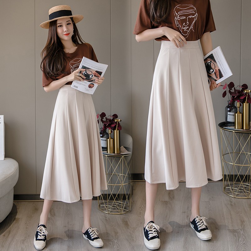 Chân váy xòe chữ A xếp ly lưng cao thời trang mùa thu hàng mới dành cho bạn nữ