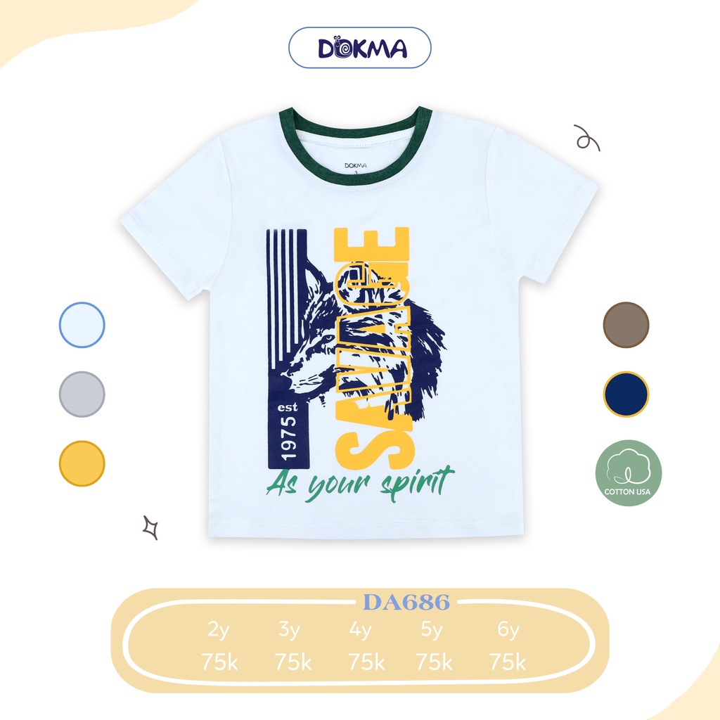 Áo cộc tay cổ tròn sợi tre bé trai Dokma