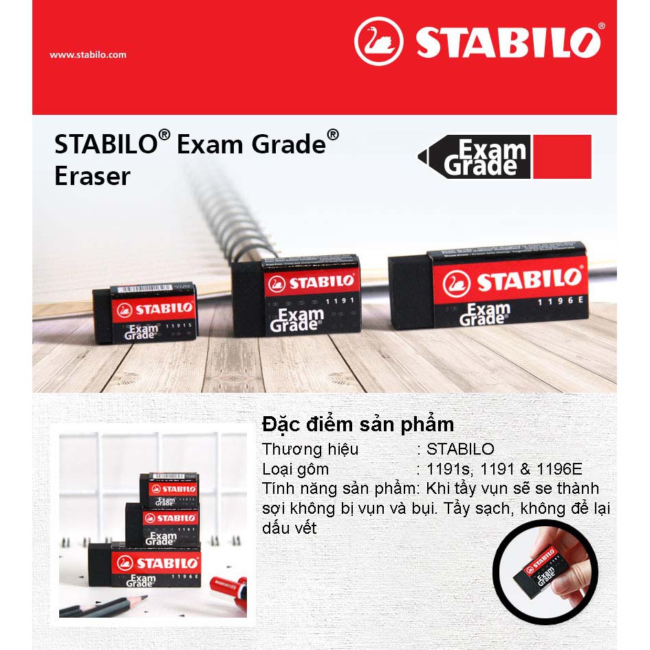 Bộ 3 viên tẩy STABILO Exam Grade 2 lớn+1 nhỏ (ER196E-CB)