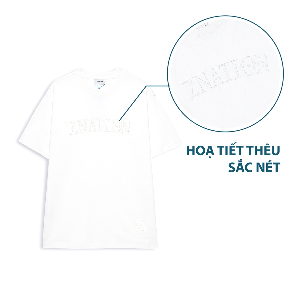 Áo Thun ZNATION Embroider Tee Unisex Oversize Màu Trắng Form Rộng Nam Nữ