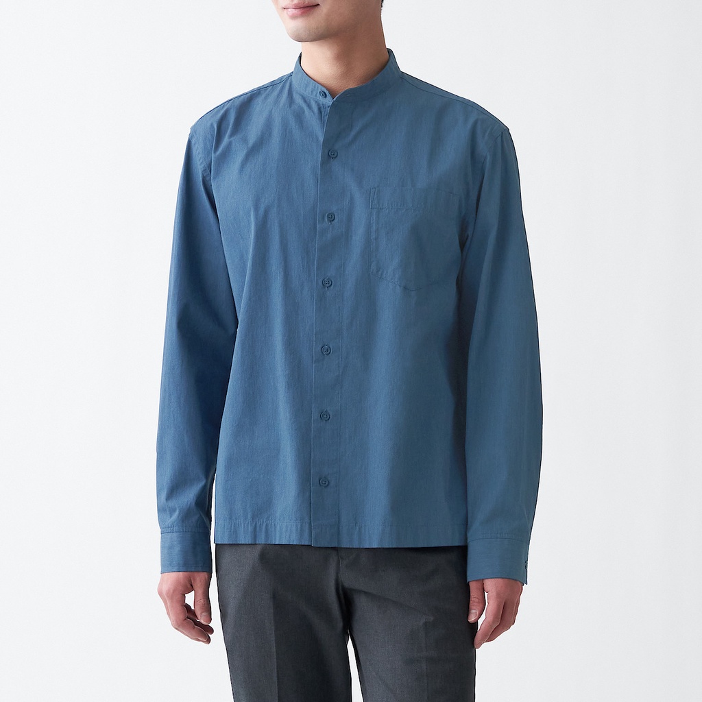 Muji Áo Sơ Mi Vải Broadcloth Washed Cổ Trụ