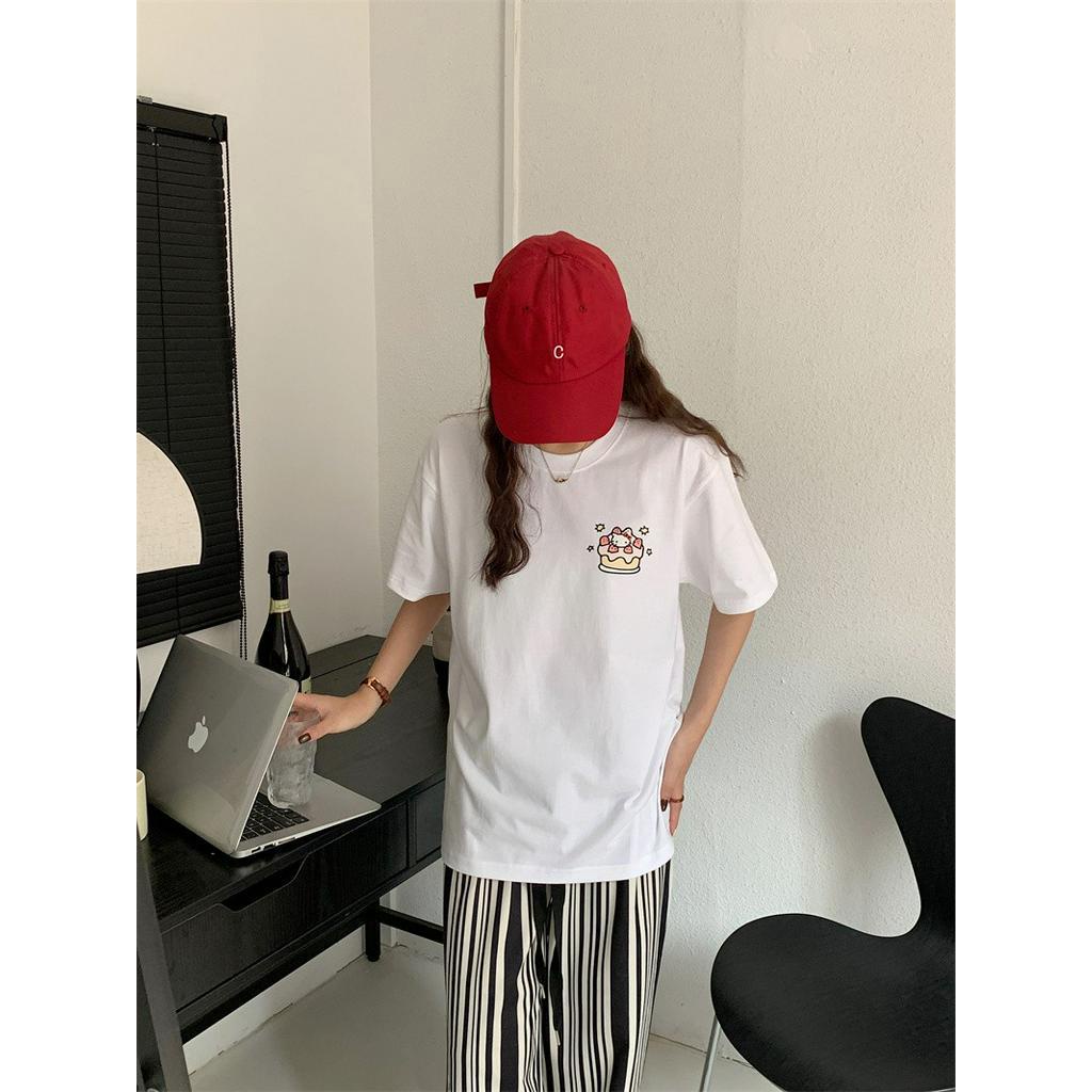 Áo Thun Cotton Dáng Rộng Ngắn Tay In Hoạt Hình Đáng Yêu 62329