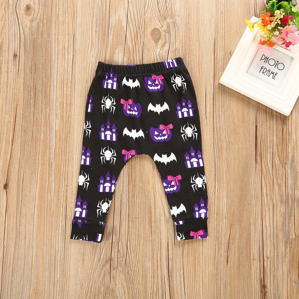 Mới Set Áo Tay Dài + Quần Dài Phong Cách Halloween Cho Bé Gái