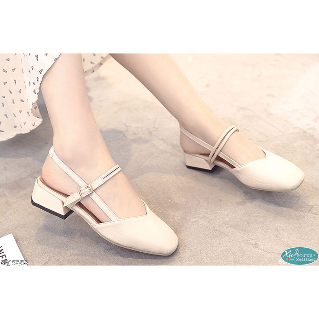 Giày Sandal Nữ Jieyida Bít Mũi Hàn Quốc Cá Tính Gót Vuông Cao 3P - Chất Da Mờ Đẹp (Có video thật) SD157