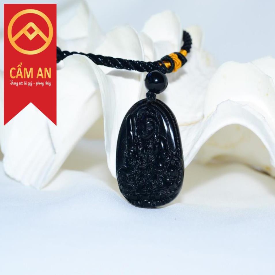 Mặt dây bản mệnh màu đen đá t.ự nh.iên núi lửa Obsidian  phù hợp mệnh Kim, mệnh Thủy và mệnh Mộc