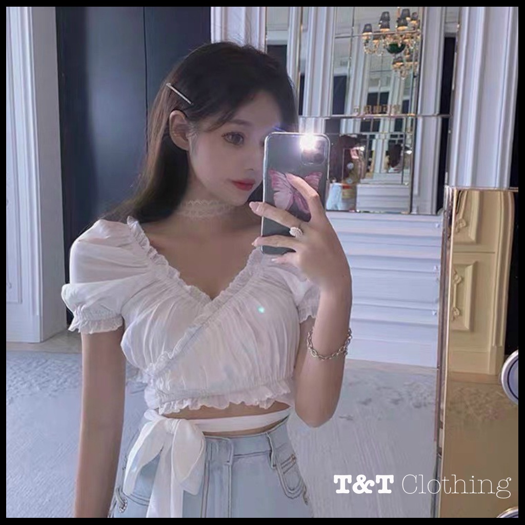ÁO VOAN CROPTOP BUỘC EO | Áo kiểu nữ đẹp style Châu Âu  - AK0016 | 23tshop