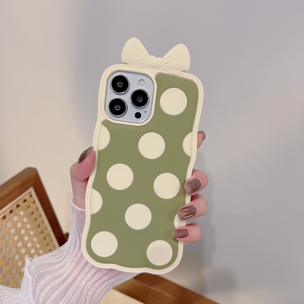 Ốp Điện Thoại Silicon Mềm Chống Sốc Họa Tiết Chấm Bi Và Nơ Hoạt Hình Cho iPhone 6 7 8Plus X XSMAX XR 11 12 13promax