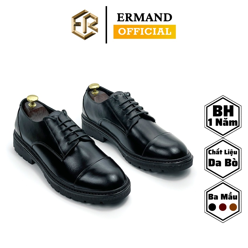 Giày tây nam đế cao ERMAND da bò thật bảo hành 1 năm kiểu dáng Derby hiện đại - T402