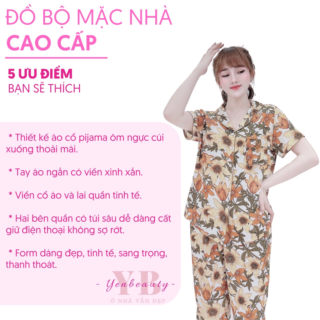 Đồ pijama nữ lụa lửng cộc tay cute, đồ bộ pijama nữ dễ thương có bigsize - yenbeauty đồ mặc nhà cao cấp