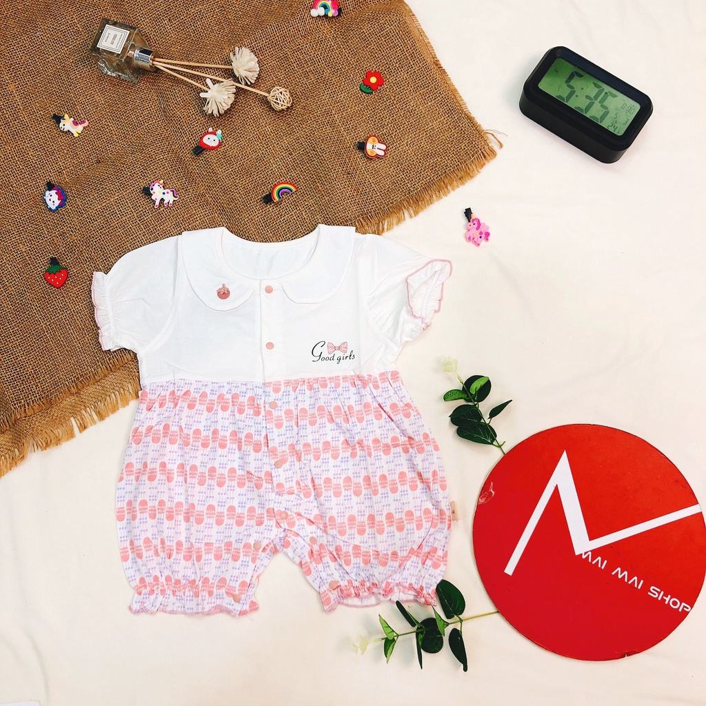 Body đùi CỔ SEN TRẮNG cho bé gái 3-24 tháng - Bộ liền thân cotton mát cho bé gái