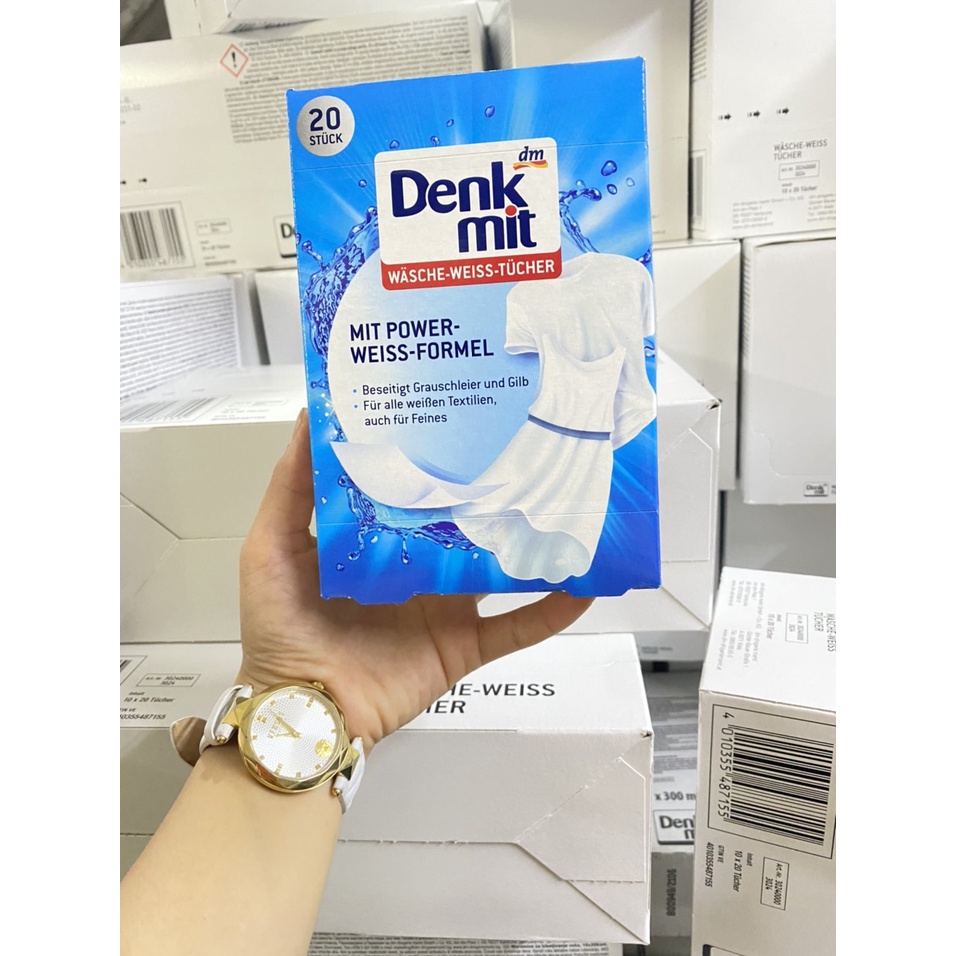Tẩy trắng quần áo Denkmit nội địa Đức, hộp 20 tờ