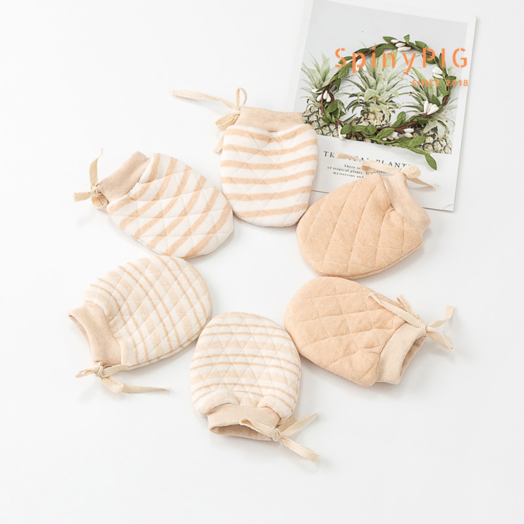 Set 3 đôi bao tay sơ sinh COTTON HỮU CƠ TỰ NHIÊN không chất tẩy nhuộm an toàn cho bé
