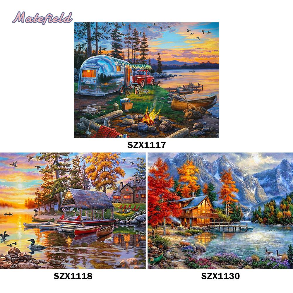 Bộ Tranh Thêu Chữ Thập Diy Hình Phong Cảnh Hồ 11ct Toàn Bộ Trang Trí Tường