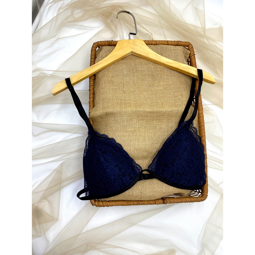 👙 Bra thiết kế 👙 Bộ đồ lót ren Bralette màu xanh sang trọng có mút mỏng, cực quyến rũ, hình thật shop tự chụp