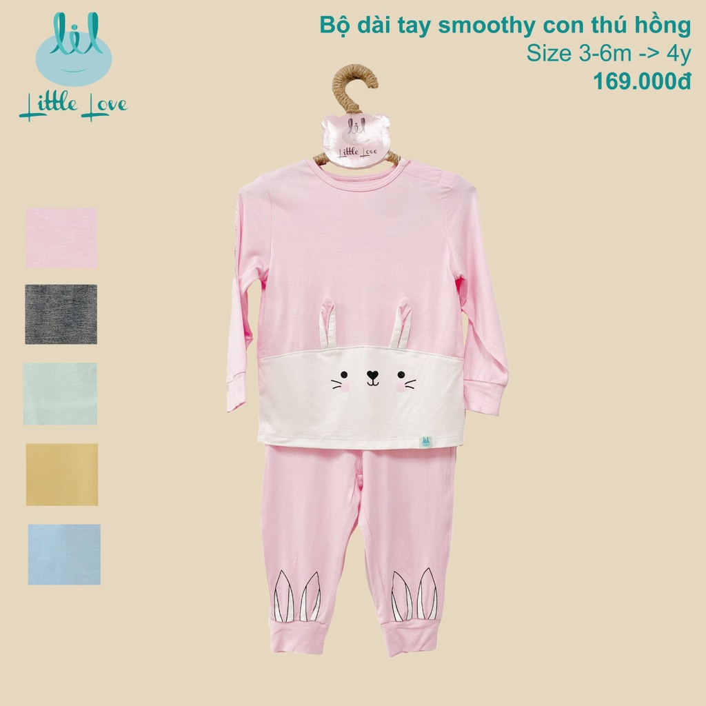 Bộ quần áo dài tay smoothy in hình con vật ngộ nghĩnh cho trẻ từ 3 tháng đến 4 tuổi little love (ldt57)
