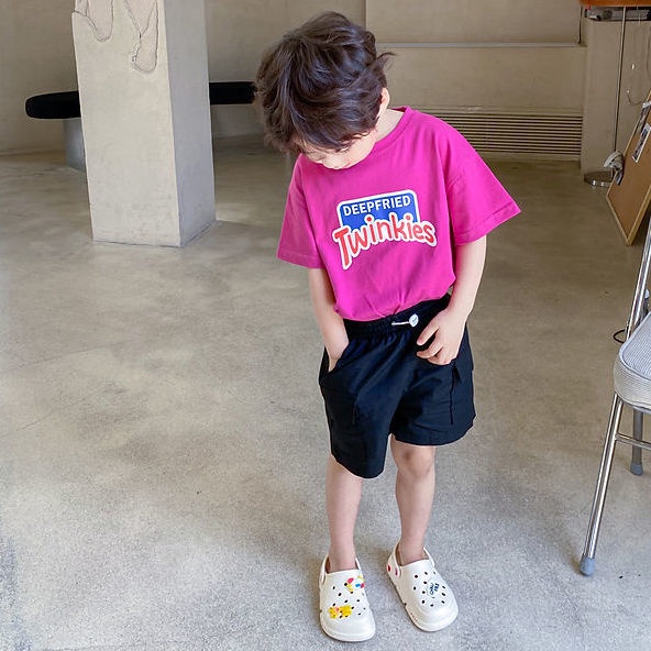 Áo Thun 100% Cotton Tay Ngắn In Chữ Phong Cách Hàn Quốc Dễ Phối Đồ Thời Trang Mùa Hè Cho Bé Trai