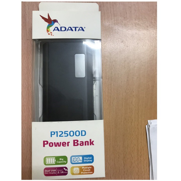 Pin sạc dự phòng Adata P12500D 12500mAh hỗ trợ sạc nhanh 2.1A màu đen