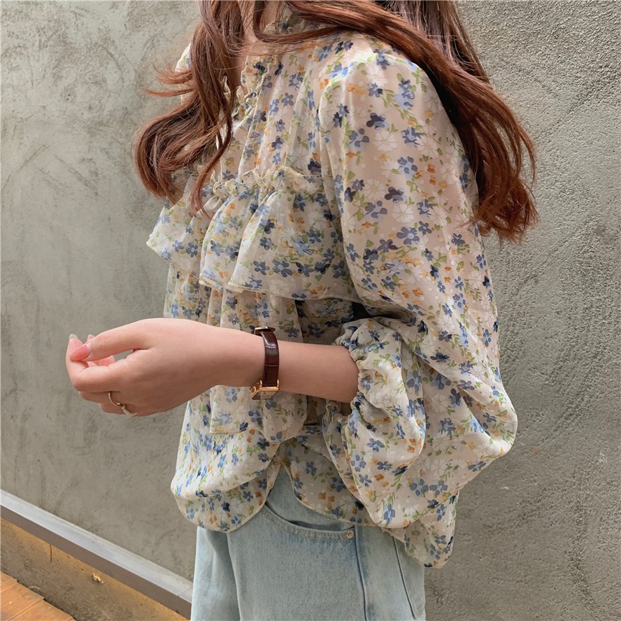 Áo Voan Dài Tay In Hoa Với Thiết Kế Dáng Rộng Xinh Xắn Theo Phong Cách Hàn Quốc | BigBuy360 - bigbuy360.vn