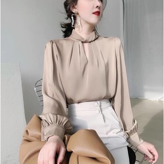 Áo công sở tay dài cổ xoắn chất lụa mềm mát ( hàng cao cấp)