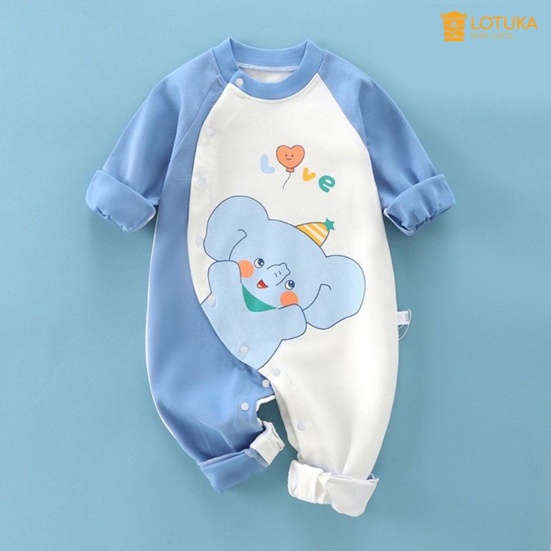 Bodysuit Cho Bé LOTUKA Cúc Chéo Tiện Lợi, Bộ Liền Thân Dài Tay Thu Đông size 3-12kg