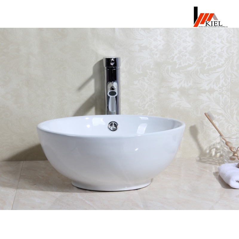 Chậu lavabo tròn sứ đặt bàn hình bát cao cấp sang trọng với lớp men dày ,bóng đều màu chống bám bẩn-Bảo hành 10 năm