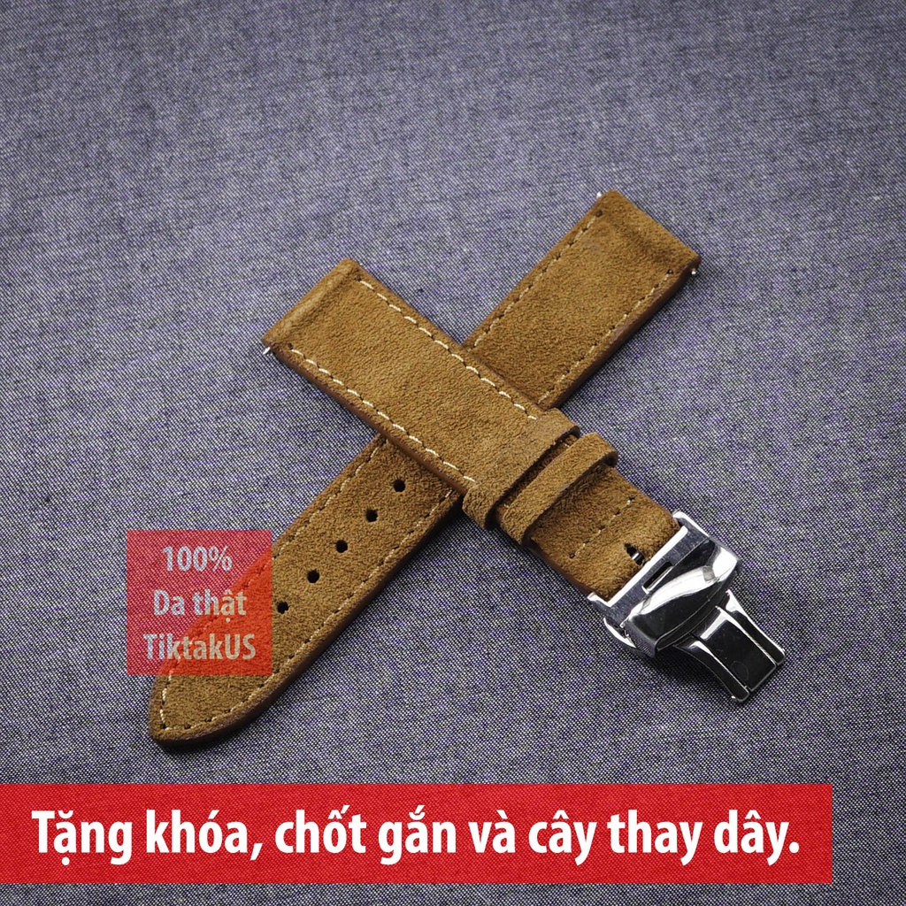 Dây đồng hồ da bò cao cấp vintage khóa bướm chống gẫy dây, da lộn, nhiều màu, đủ size 18mm - 19mm - 20mm - 21mm - 22mm