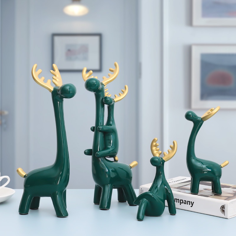 🔥𝐇𝐎𝐓 𝐃𝐄𝐀𝐋🔥Bộ Tượng Gia Đình Hươu Lục Bảo Trưng Bày Phòng Khách Bắc Âu MQ-156