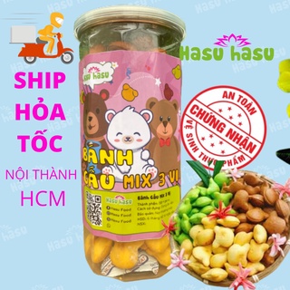 Bánh gấu nhân kem sữa mix 3 vị 400g hasu hasu - hộp bánh gấu 3 vị bơ sữa truyền thống, chùm ngây, socola