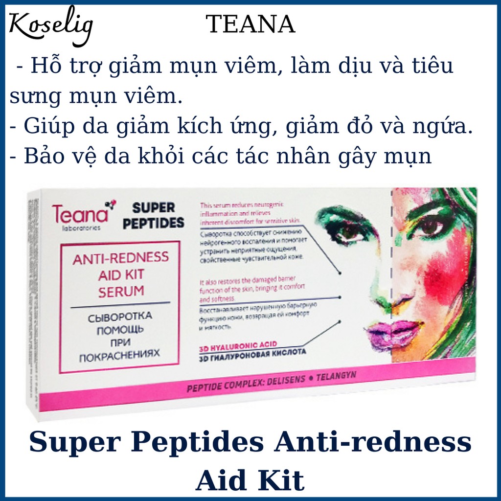 Serum Teana Super Peptides Anti-redness Aid Kit giảm sưng, mẩn đỏ, mụn, phục hồi da