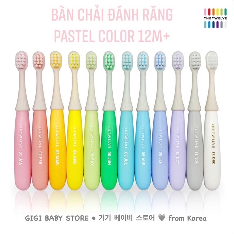 &lt;Pastel Color&gt; Bàn chải đánh răng mềm mại The Twelve Korea cho trẻ em từ 12 tháng