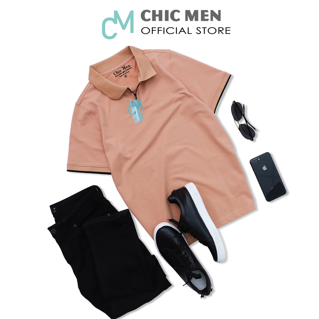 Áo POLO nam cổ chữ V Bo đen, vải cá sấu CVC, form regular, lịch lãm, màu Nâu - CHICMEN