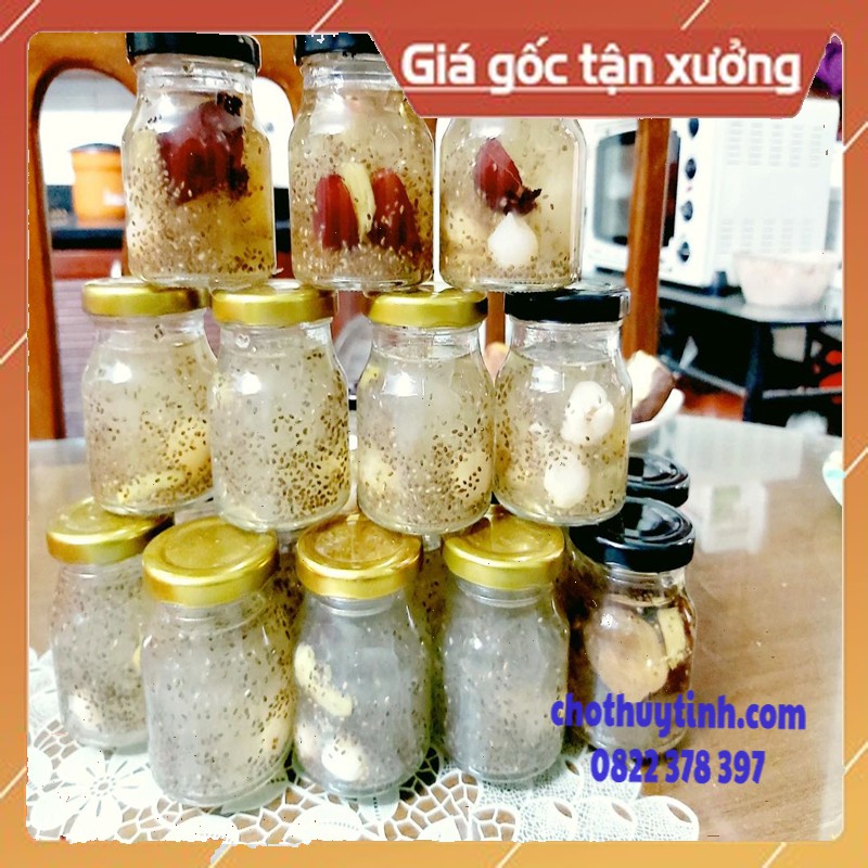 Hũ thủy tinh bầu nắp thiếc vàng-đen 100ml làm yến,yaourt | BigBuy360 - bigbuy360.vn