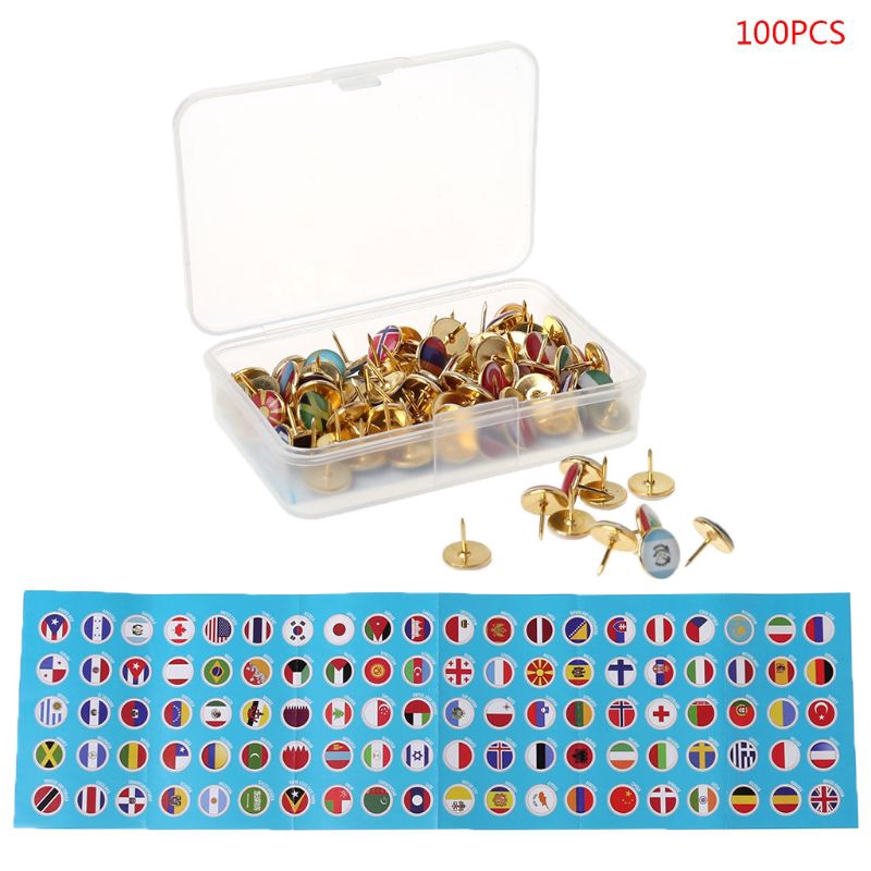 Set 100 ghim hoạ tiết cờ quốc gia để đánh dấu bảng thông báo