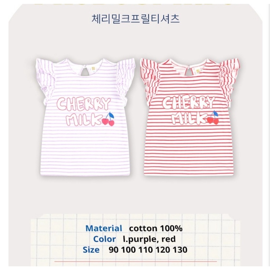 Áo cotton kẻ bé gái tay cánh tiên Cherry Milk Hej. HA2895