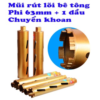 Mũi Khoan Rút Lõi Bê Tông phi 63 ( có các cỡ khác) + kèm 1 đầu chuyển khoan sang mũi rút lõi