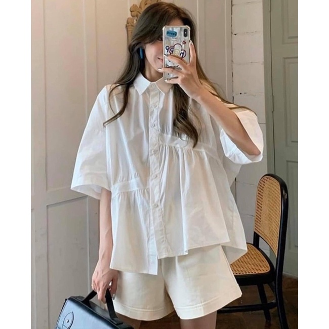 [SIEU SALE] Sơ mi tay lỡ Zum vạt chéo trắng (hàng có sẵn) | BigBuy360 - bigbuy360.vn