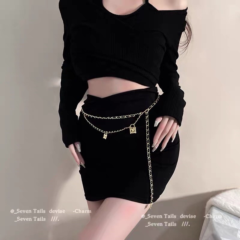 Đai váy dây xích khoá, betl xích xinh, phụ kiện đai váy Hari korea accessories