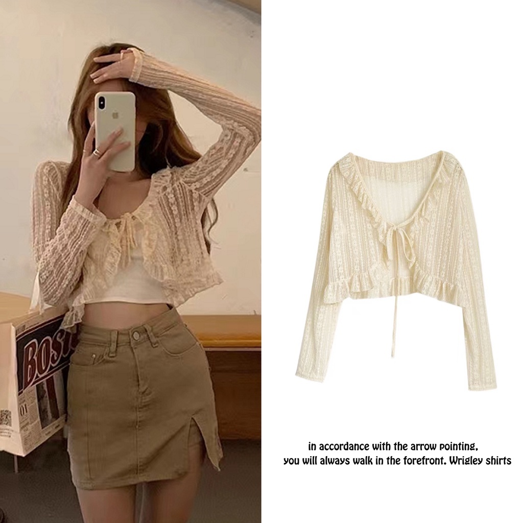 Áo Khoác Cardigan Ren Mỏng Chống Nắng Chất Liệu chiffon Mỏng Phối Ren Thanh Lịch Sự Bảo Vệ