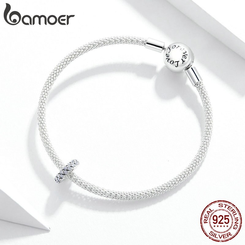 Hạt Xỏ Vòng Tay Bamoer SCC1648  Bằng Bạc Thật 925 Lấp Lánh Dùng Để Làm Vòng Tay Vân Rắn DIY Cho Nữ