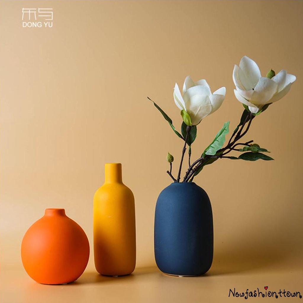 Bình hoa gốm sứ màu cam xanh vàng kiểu hiện đại