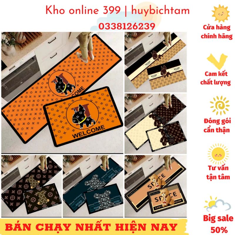 💥 bộ 2 thảm bếp lv nỉ nhung chống trượt 40x60 và 40x120, trang trí nhà cửa, thảm chùi chân