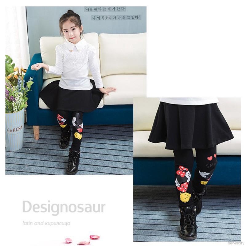 Quần legging giả váy in hình chuột Mickey dễ thương cho bé gái
