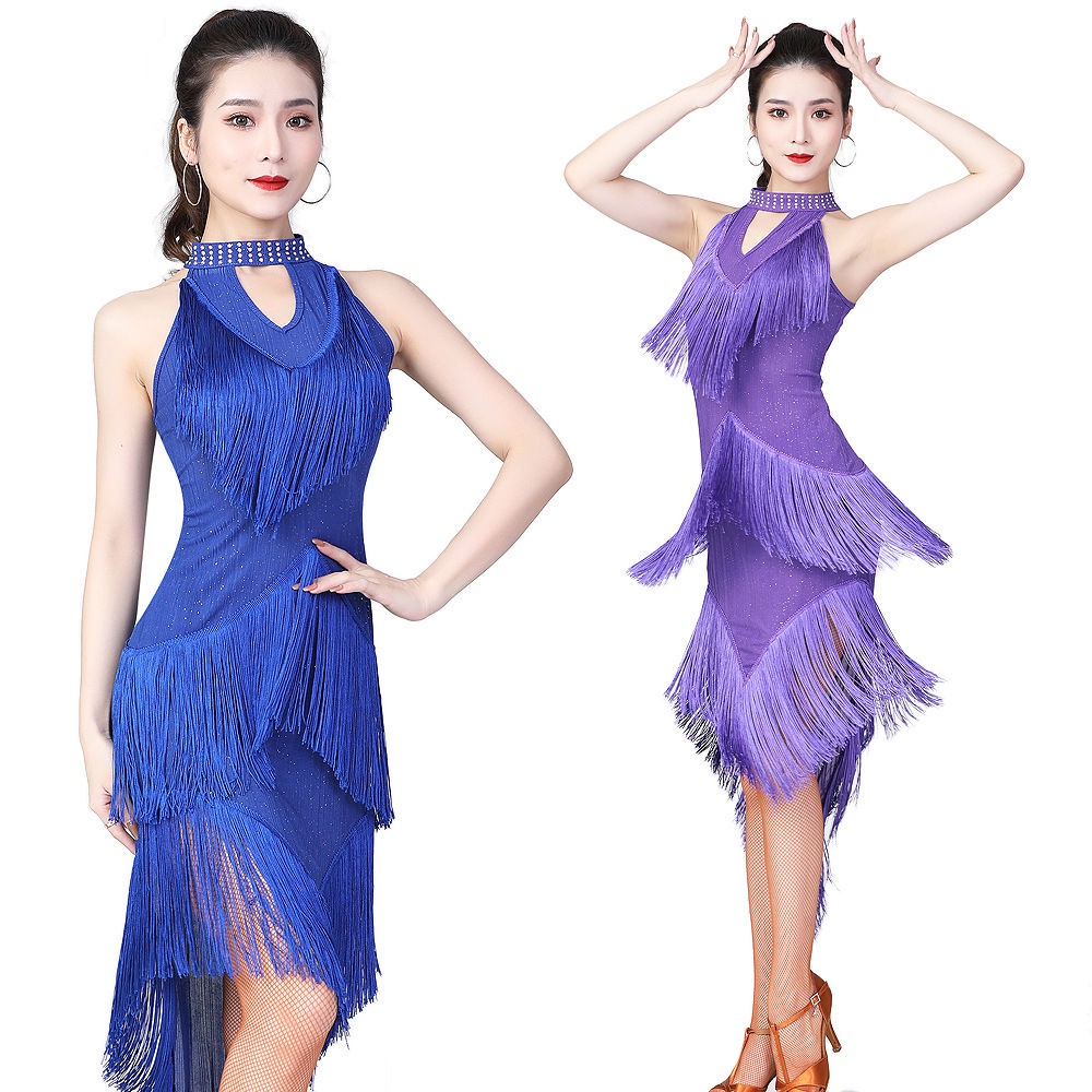 Trang Phục Khiêu Vũ Latin Phối Tua Rua Đính Kim Sa Dành Cho Nữ